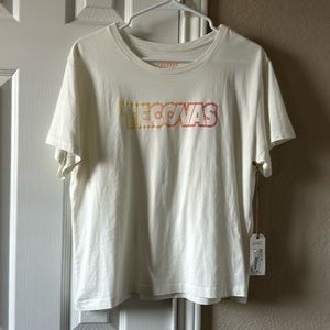 NWT Tecovas Cropped Graphic Logo Tee- ‘Bright Lights Tee’- Bone